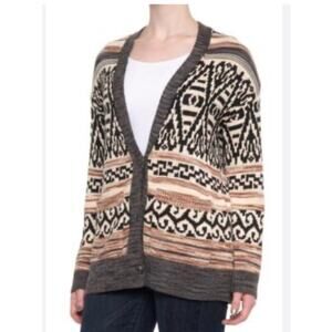 Lucky Brand Womens Boyfriend Cardigan Size Large Tan Aztec Southwest Boho Casual